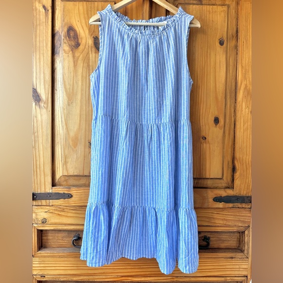 NWT Beach Lunch Lounge Boho Coastal Blue White Striped Sleeveless Tiered Dress - Picture 10 of 16